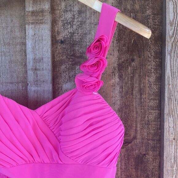 Alfred Angelo Fuchsia Chiffon Cocktail Bridesmaid Dress Floral OneShoulder/strap - Picture 5 of 12